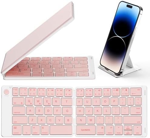 Ultra slim pink foldable wireless keyboard