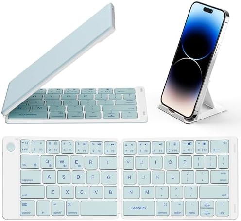 Ultra slim foldable blue wireless keyboard