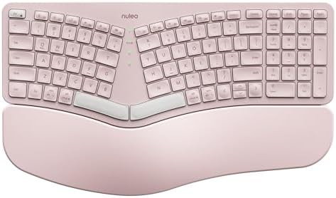 Grey and pink wireless ergonomic keyboard