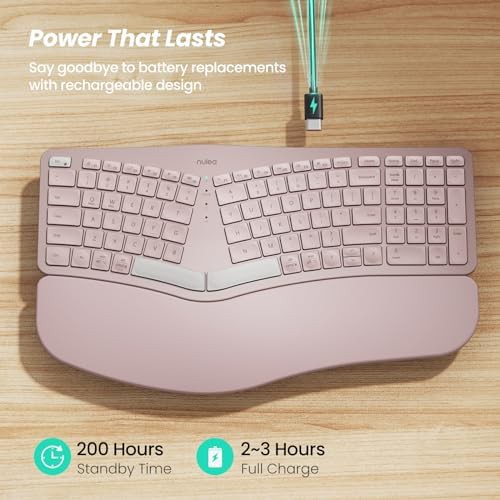 Grey and pink wireless ergonomic keyboard — photo 3