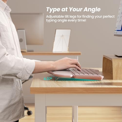 Grey and pink wireless ergonomic keyboard — photo 4