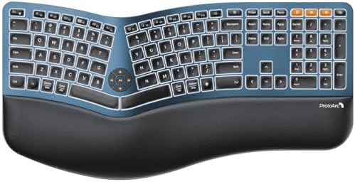 Blue backlit bluetooth ergonomic desktop keyboard
