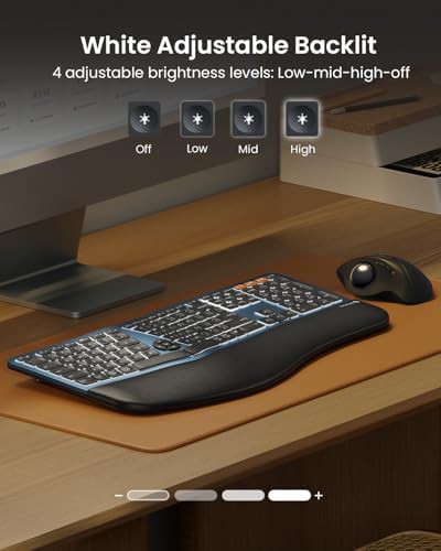 Blue backlit bluetooth ergonomic desktop keyboard — photo 3