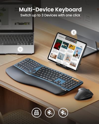 Blue backlit bluetooth ergonomic desktop keyboard — photo 4