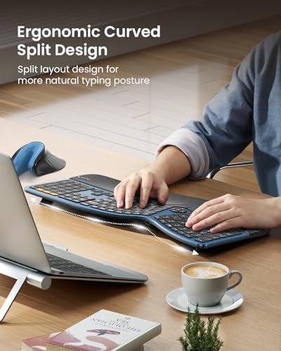 Blue backlit bluetooth ergonomic desktop keyboard — photo 5