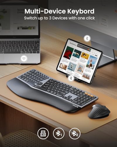 Grey backlit bluetooth ergonomic desktop keyboard — photo 4