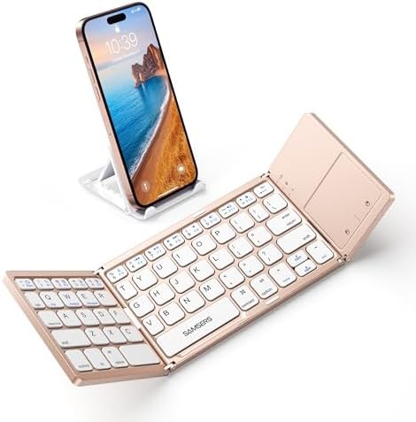 Compact foldable silent pink touchpad keyboard