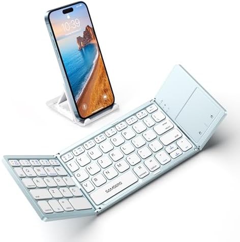 Compact foldable blue travel touchpad keyboard