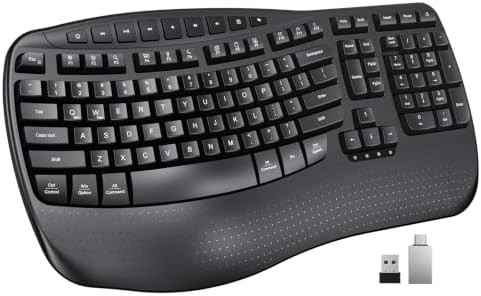 Wireless ergonomic keyboard with wave key layout