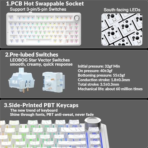 White pro 75 percent keyboard with knob — photo 4