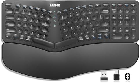 Wireless split keyboard with cushioned wrist rest