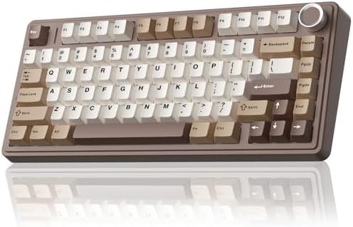 Compact 75 percent wireless keyboard in white and brown