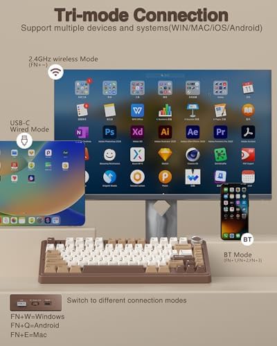 Compact 75 percent wireless keyboard in white and brown — photo 3