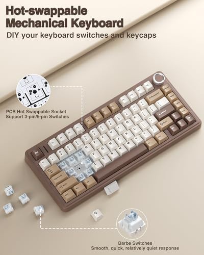 Compact 75 percent wireless keyboard in white and brown — photo 4