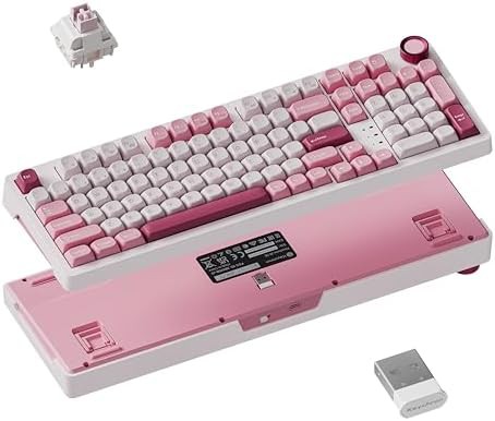 pink wireless mechanical keyboard with control knob