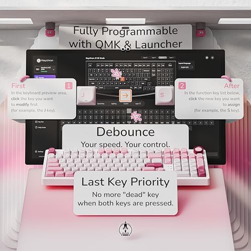 pink wireless mechanical keyboard with control knob — photo 3