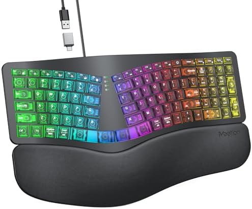Wired ergonomic keyboard with backlit keys